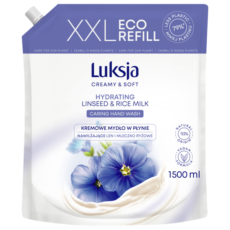 Luksja Creamy & Soft Kremowe mydło w płynie Len i Mleczko ryżowe 1500 ml opakowanie uzupełniające